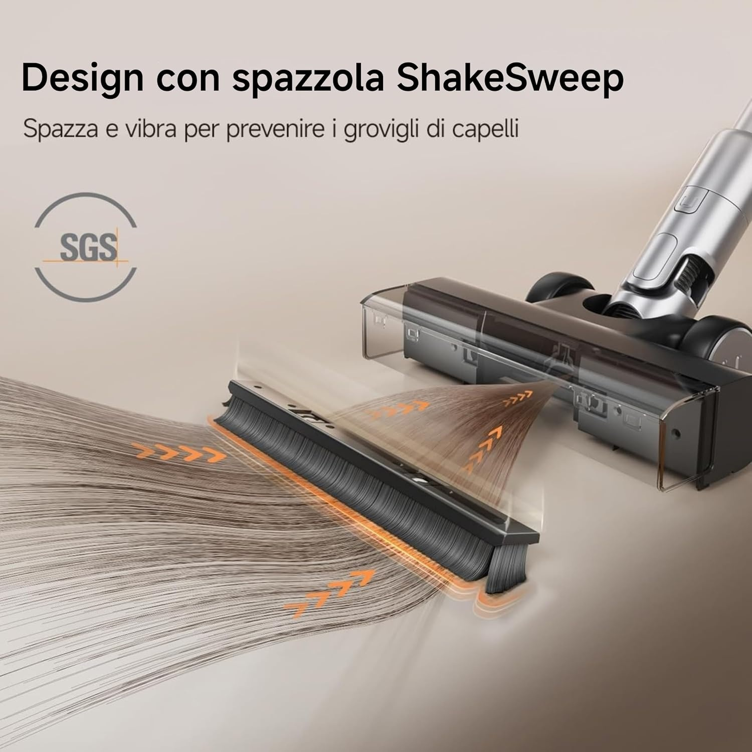 Spazzola per aspirapolvere che vibra per prevenire i grovigli di capelli, con ciocche e frecce.