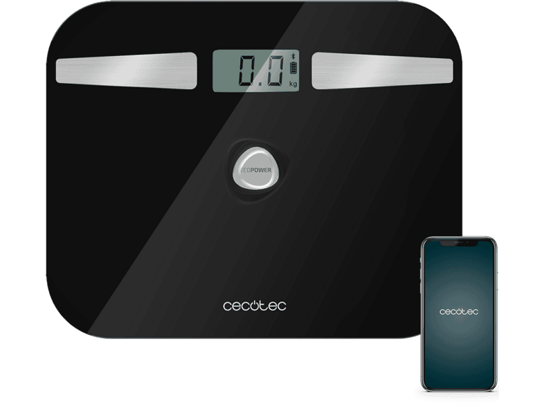 Báscula de baño - Cecotec Surface Precision EcoPower 10200 Smart Healthy Black Elite, Black, Bluetooth, 6 parámetros, 180 kg, Negro