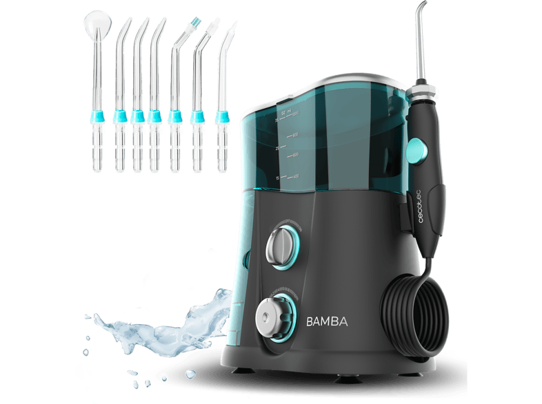 Irrigador - Cecotec ToothCare 1200 Jet Pro Elite, Depósito 1000 ml, 10 niveles de presión, 7 boquillas, Luz UV, IPX4, Negro