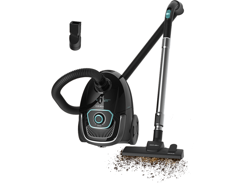Aspirador con bolsa - Cecotec Conga Powerbag 2500 Plus Max, 850 W, 18 kPa, 2,5 L, Filtro de alta eficiencia, Tubo telescópico metálico, Negro
