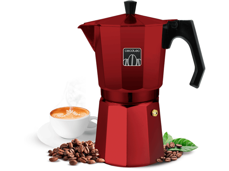 Cafetera tradicional - Cecotec Mokclassic 600 Cherry, 300 ml, 6 tazas, Aluminio, Apta para inducción, Cherry