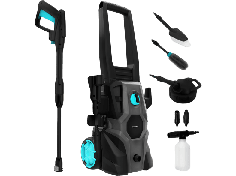 Hidrolimpiadora - Cecotec HydroBoost 1600 Car&Garden Max, W, 135 bares, 468 L/h, Depósito de jabón, Cepillo y ruedas, Negro