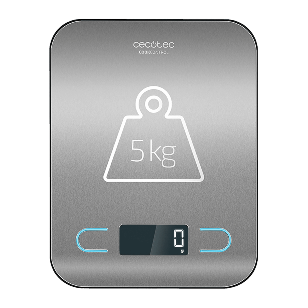 Báscula de cocina digital de acero inoxidable con 5 kg de capacidad y pantalla LCD.