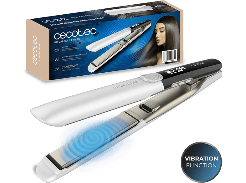 Plancha de pelo - Cecotec RitualCare Twerk Elite, Placas con queratina, 160-230 °C, Pantalla LED, Cable giratorio 360°, Crema