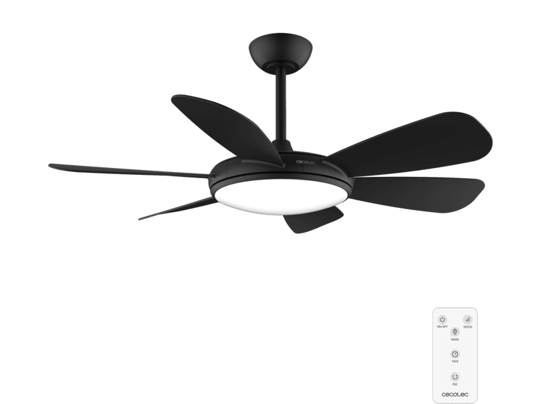 Ventilador de techo - Cecotec EnergySilence Aero 5200 Black Pro Expert, 55 W, Luz LED 32 6 aspas, Mando, Función Verano/Invierno, Negro