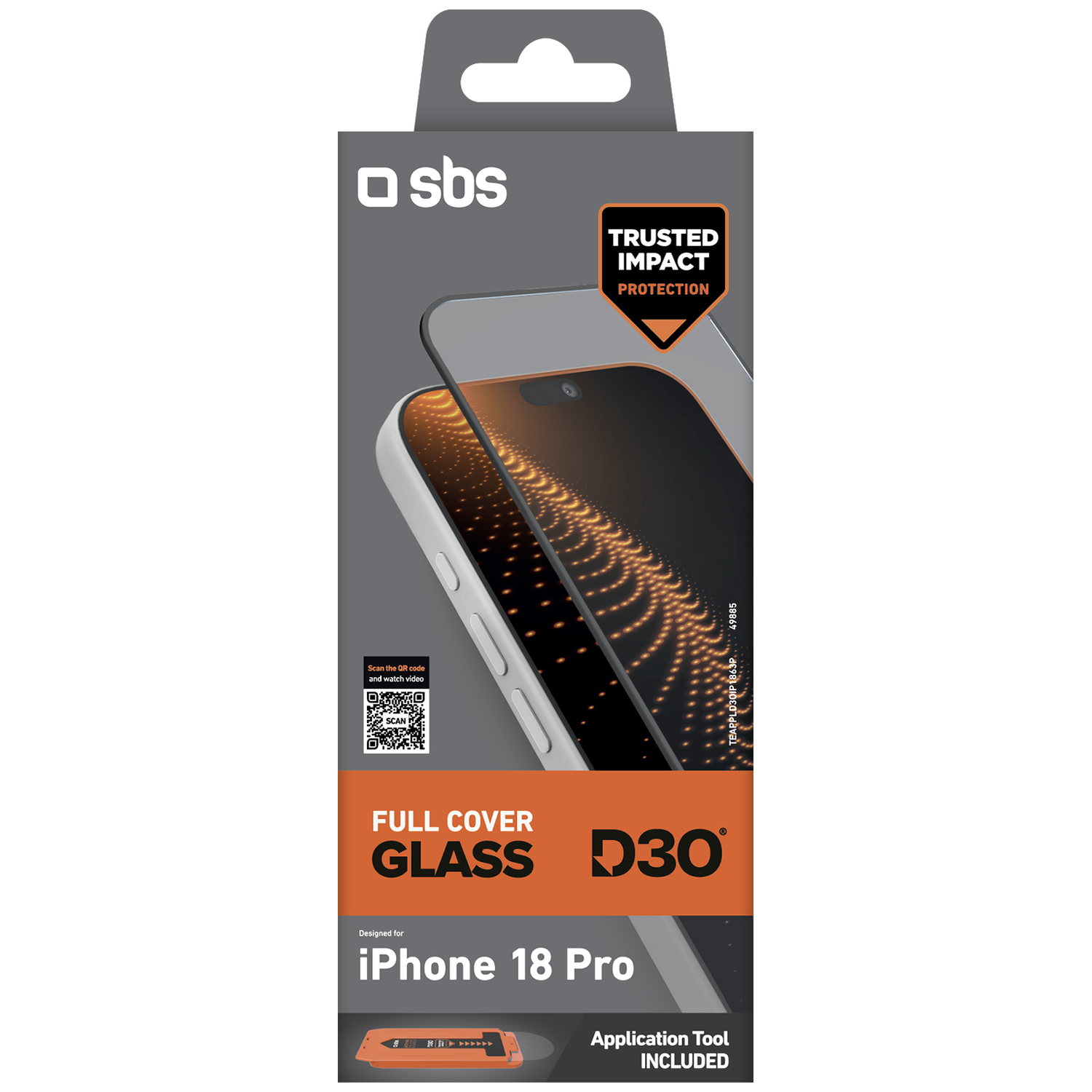 Emballage du verre de protection SBS Full Cover Glass D3O pour iPhone 18 Pro.