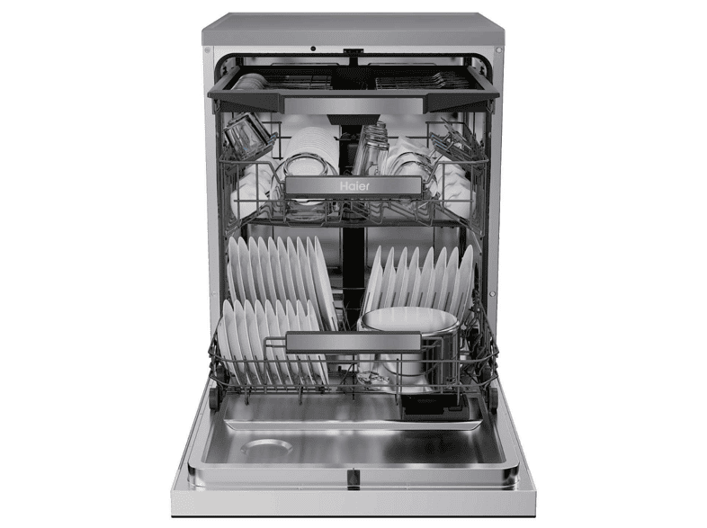 Lavavajillas - Haier XF 6C4F1X, 16 servicios, 10 programas, 60 cm, Apertura automática, Tercera bandeja, Inox