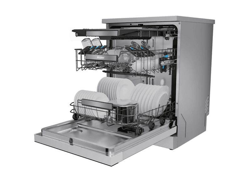 Lavavajillas - Haier XF 6C4F1X, 16 servicios, 10 programas, 60 cm, Apertura automática, Tercera bandeja, Inox – imagen 2