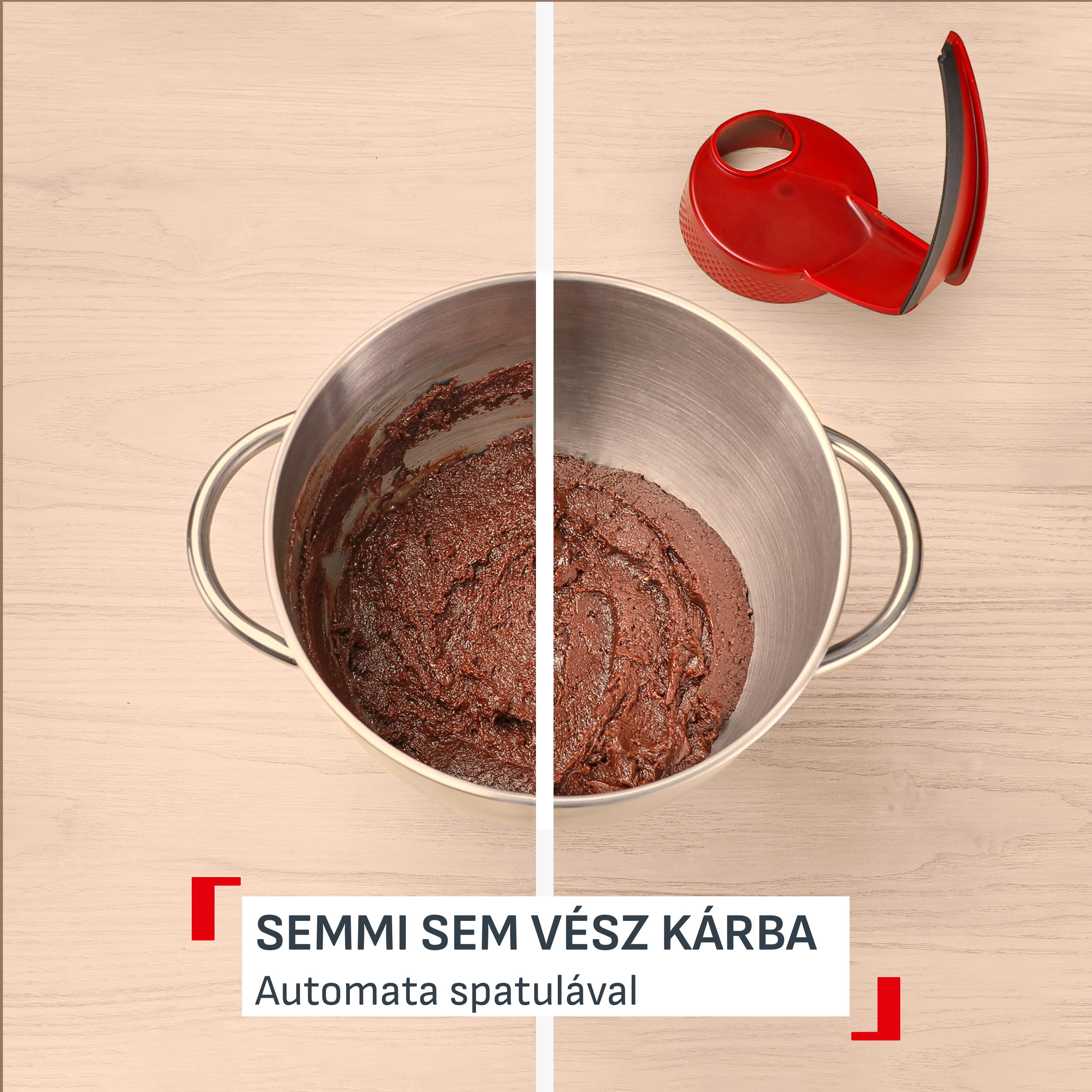 Két rozsdamentes acéltál összehasonlítása tésztával, jobbra egy piros fedéllel.