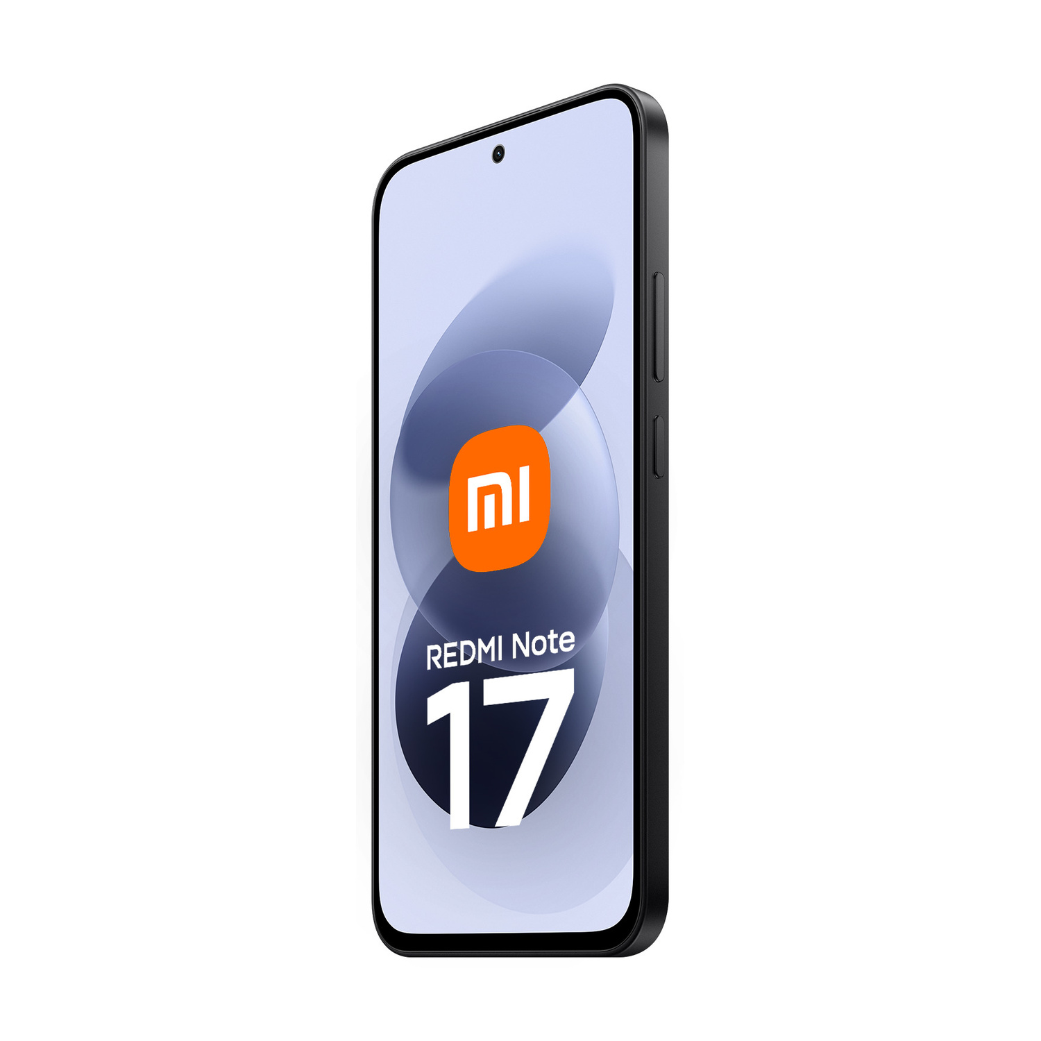 Uno smartphone nero Redmi Note 17 di profilo mostra lo schermo con il logo Xiaomi e il testo.