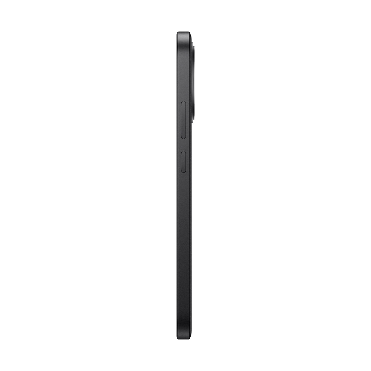 Vista laterale di uno smartphone nero con due pulsanti.