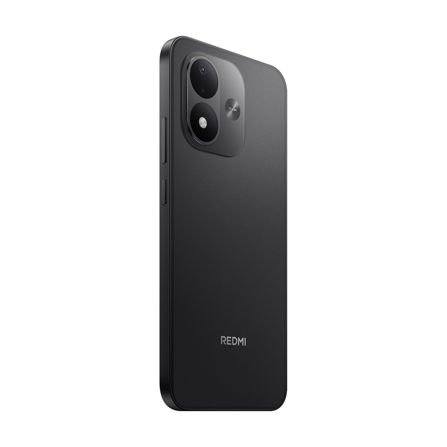 Retro di uno smartphone Redmi nero con due obiettivi fotografici e il logo.