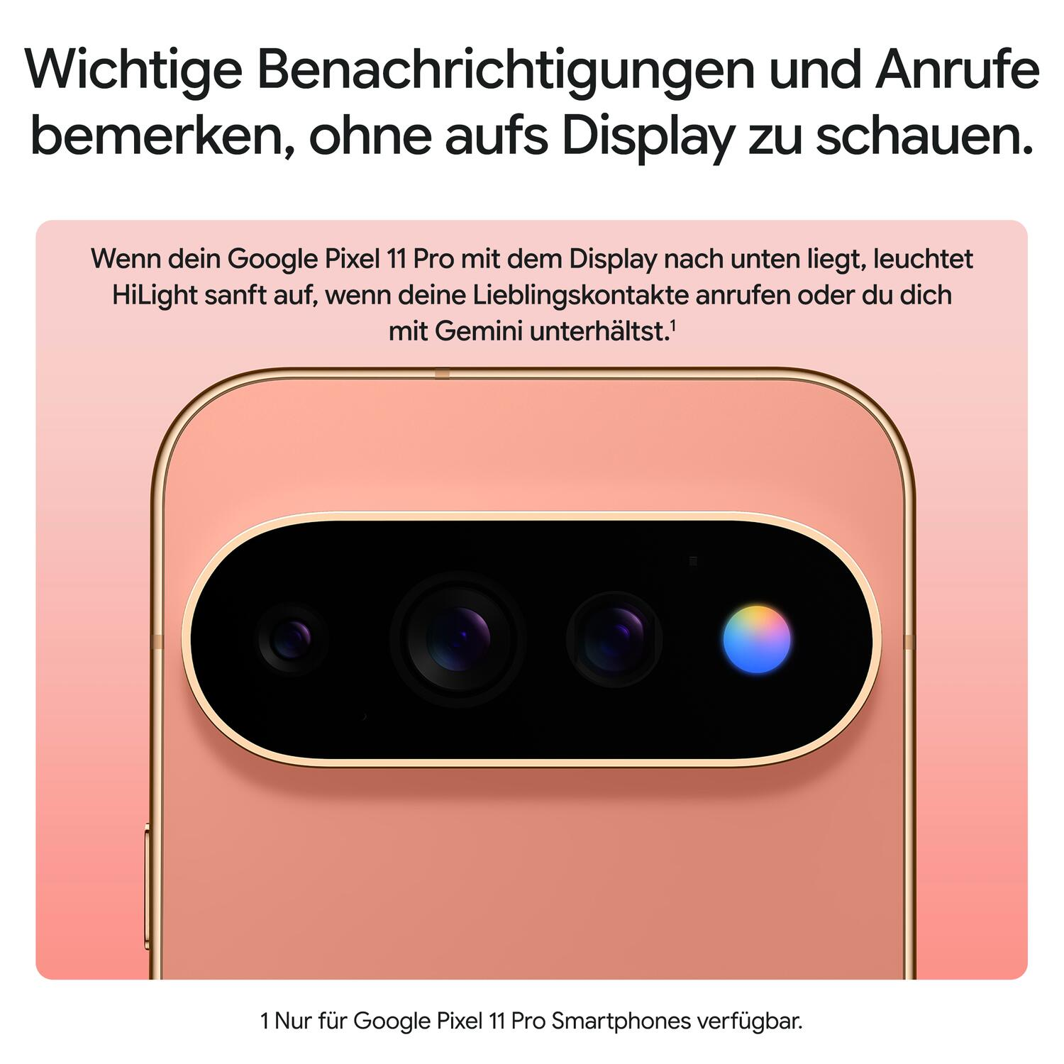 Rückseite eines rosafarbenen Smartphones mit horizontaler Kamera und heller LED-Benachrichtigung.