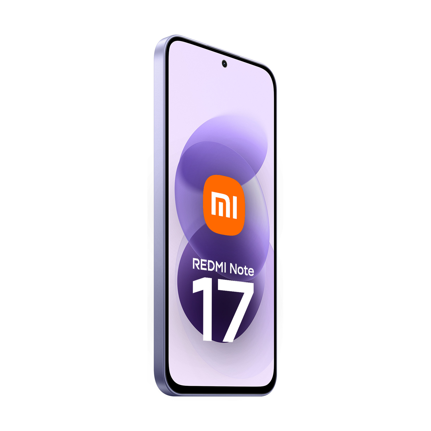 Uno smartphone Redmi Note 17 viola di profilo che mostra il logo Xiaomi e del testo sullo schermo.