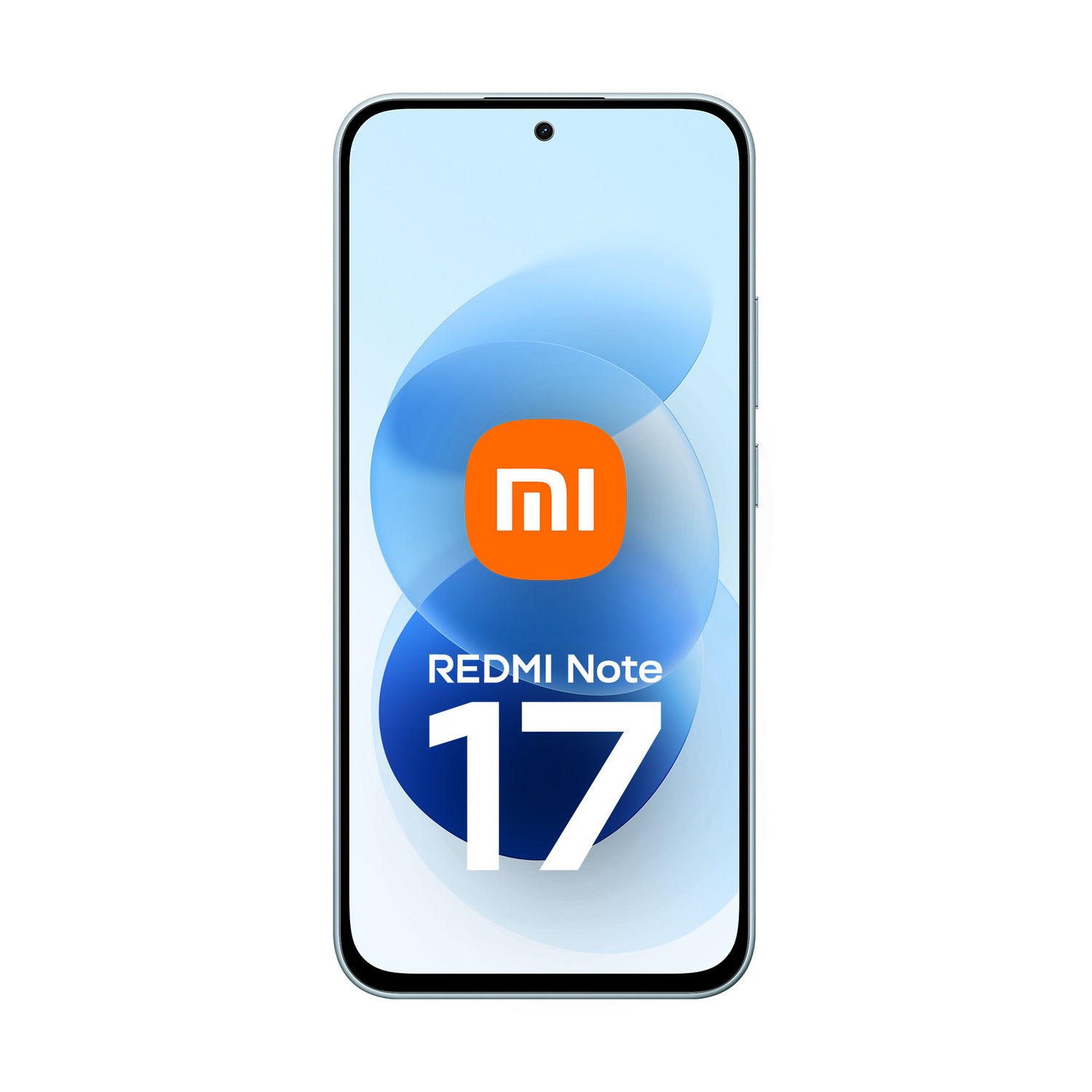 Vista frontale di uno smartphone con il logo Xiaomi e la scritta REDMI Note 17 sullo schermo blu.