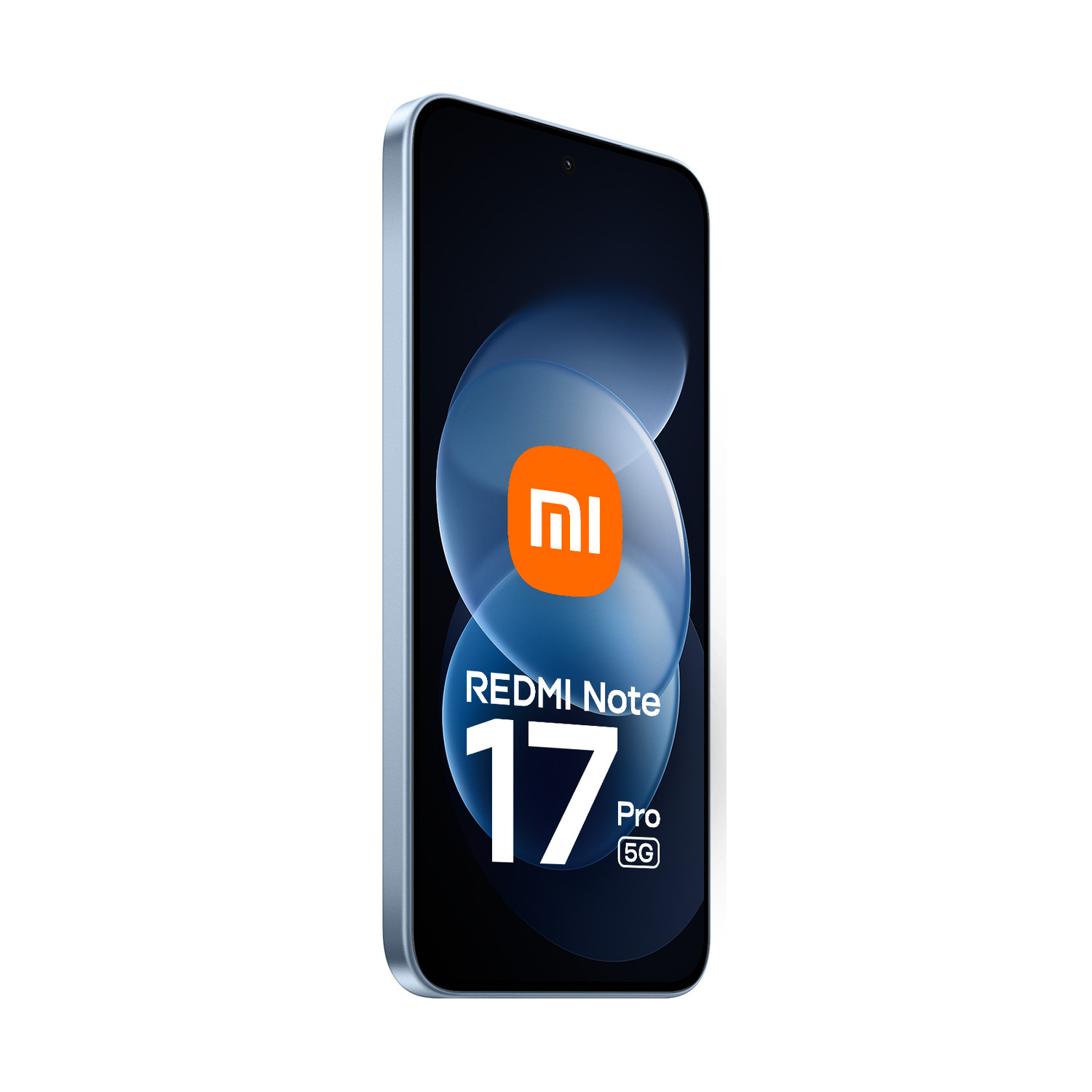 Smartphone blu Redmi Note 17 Pro 5G su sfondo bianco con logo aziendale.