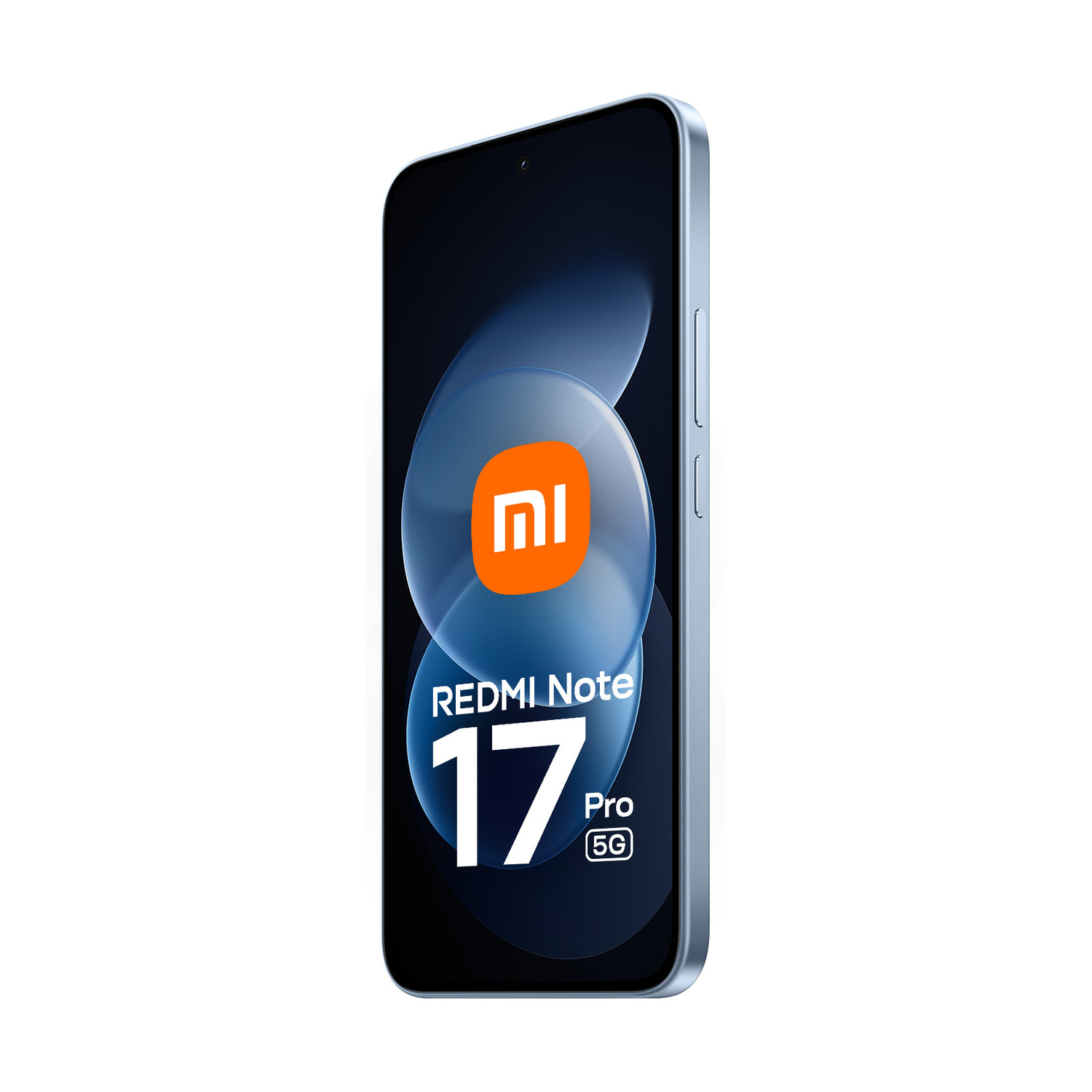Uno smartphone blu Xiaomi Redmi Note 17 Pro 5G su sfondo bianco.