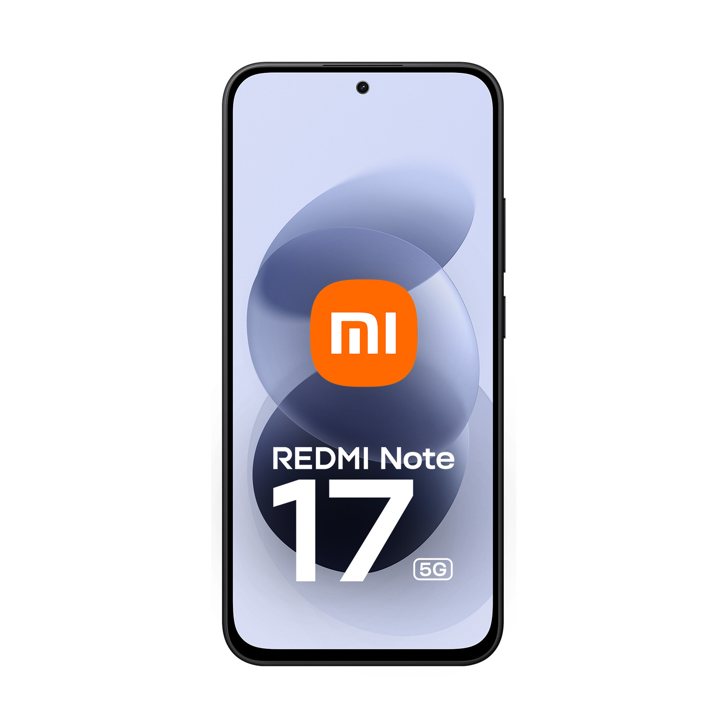 Vista frontale dello smartphone Xiaomi Redmi Note 17 5G con logo del marchio e testo del modello sullo schermo.