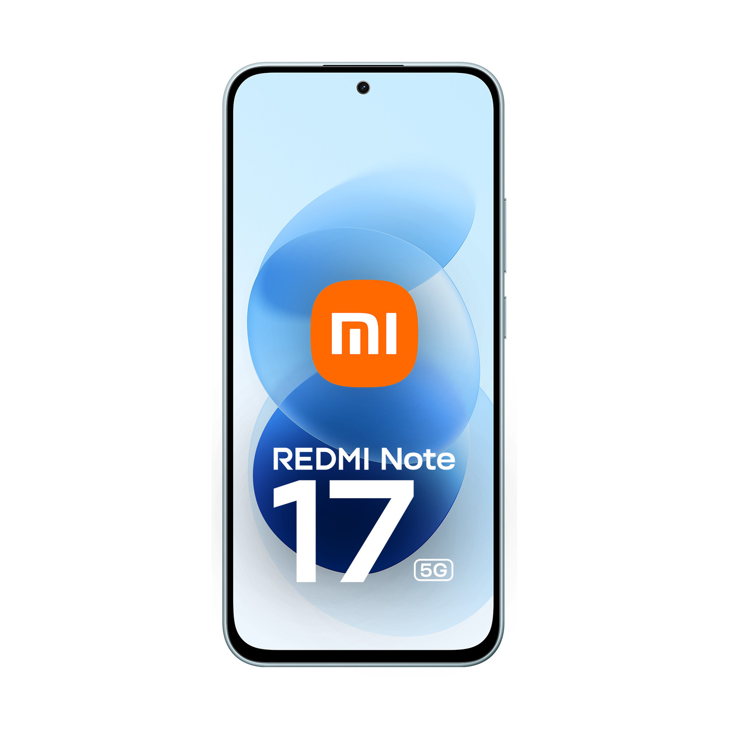 Uno smartphone Redmi Note 17 5G con sfondo blu e logo Xiaomi sullo schermo.