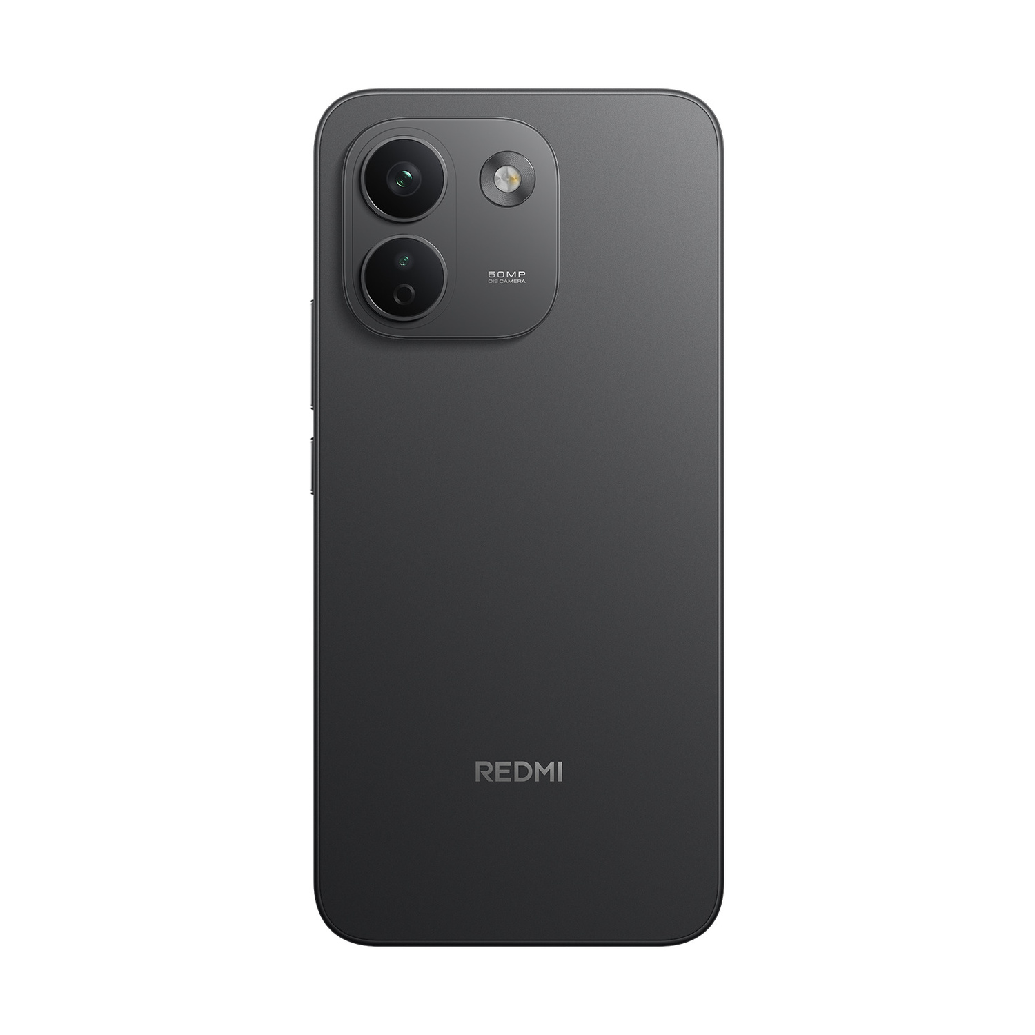 Retro di uno smartphone Redmi grigio con due fotocamere allineate verticalmente e il logo Redmi.