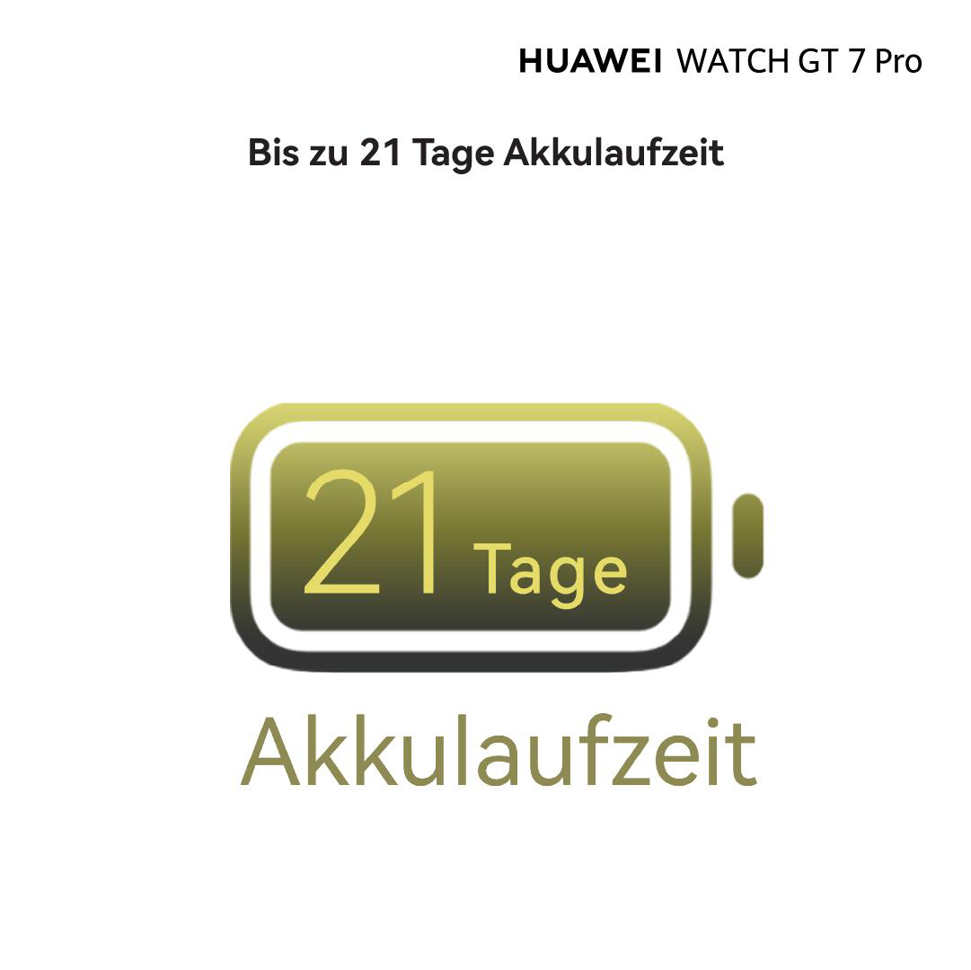 Huawei Watch GT 7 Pro Werbung mit Batteriesymbol und 21 Tagen Akkulaufzeit.