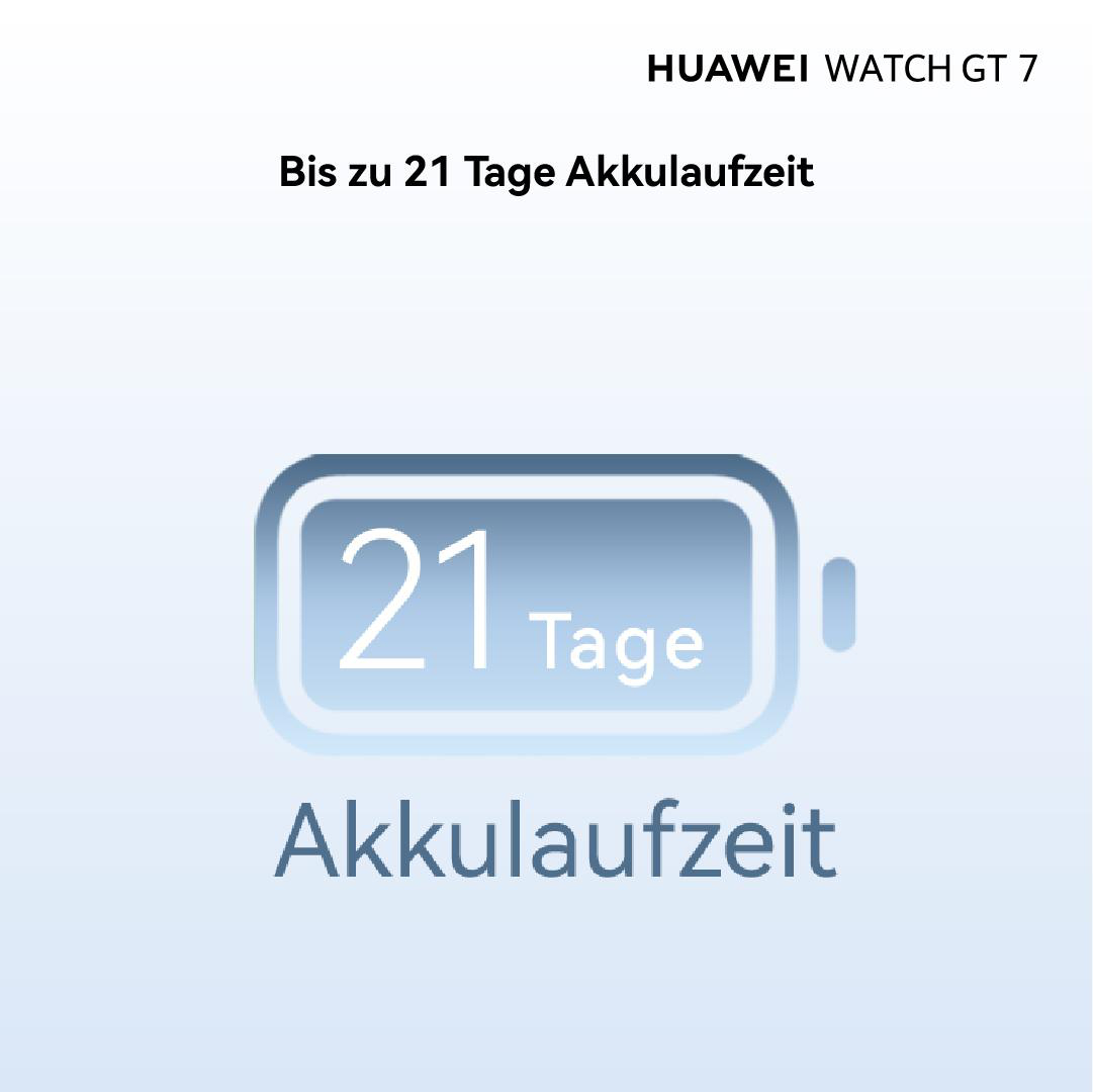 Werbung für Huawei Watch GT 7 mit einer Akkulaufzeit von bis zu 21 Tagen.