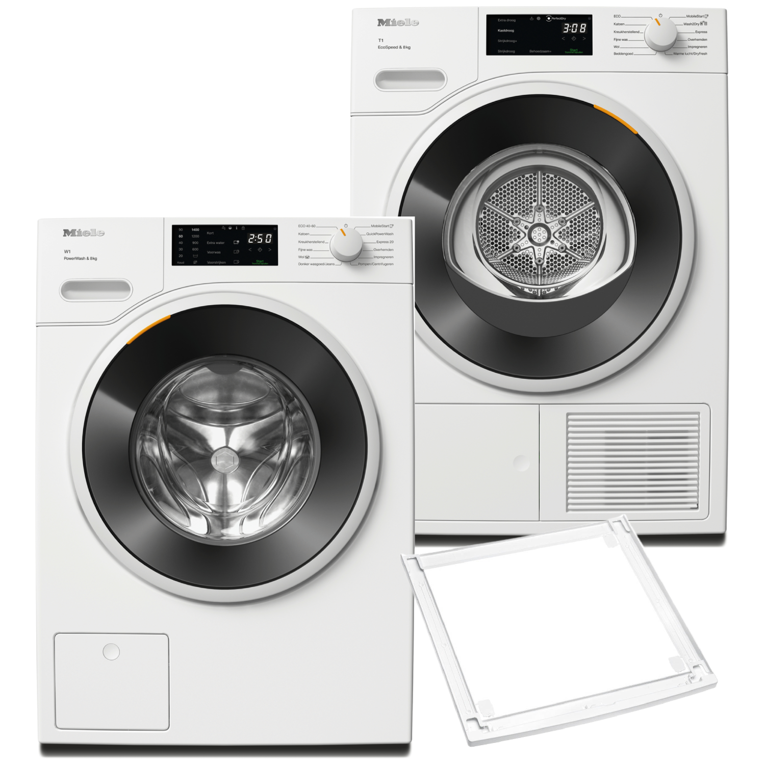 Miele Twc 640 Wp Ecospeed Wwb 360 Wcs Powerwash Wasmachine & Droger Met Stapelkit Bundel