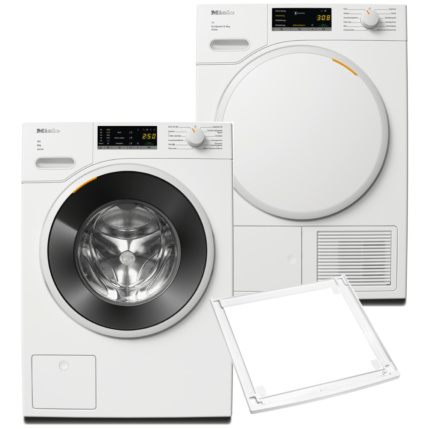 Miele Twa 520 Wp Ecospeed Wwa 120 Wcs Wasmachine & Droger Met Stapelkit Bundel