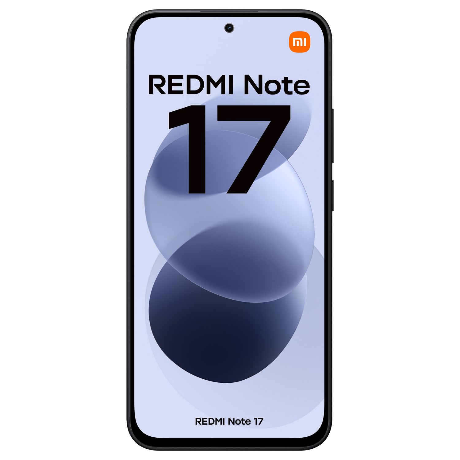 Vista frontal de un smartphone con el texto REDMI Note 17 sobre un fondo de círculos azules.