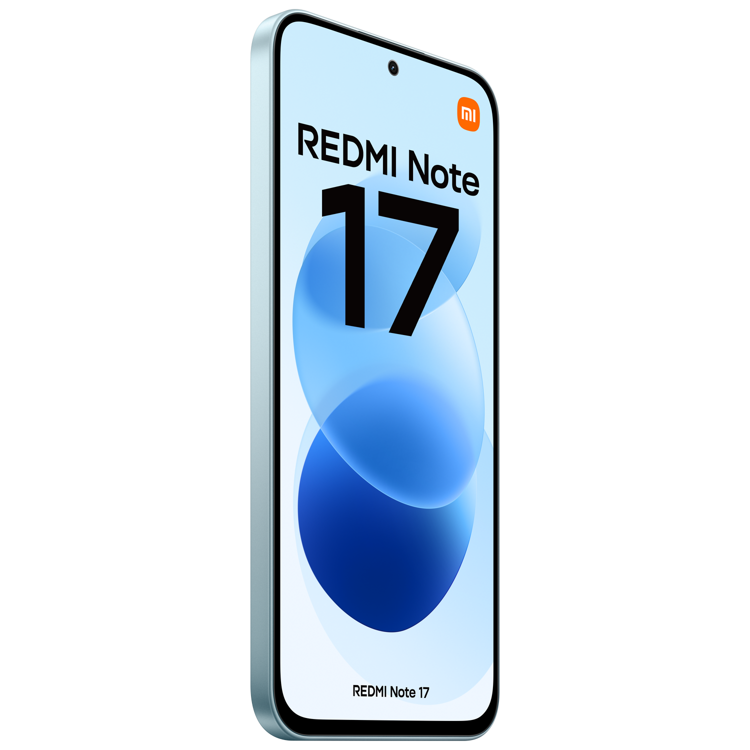 Un smartphone Redmi Note 17 de color azul que muestra la pantalla con el texto Redmi Note 17.