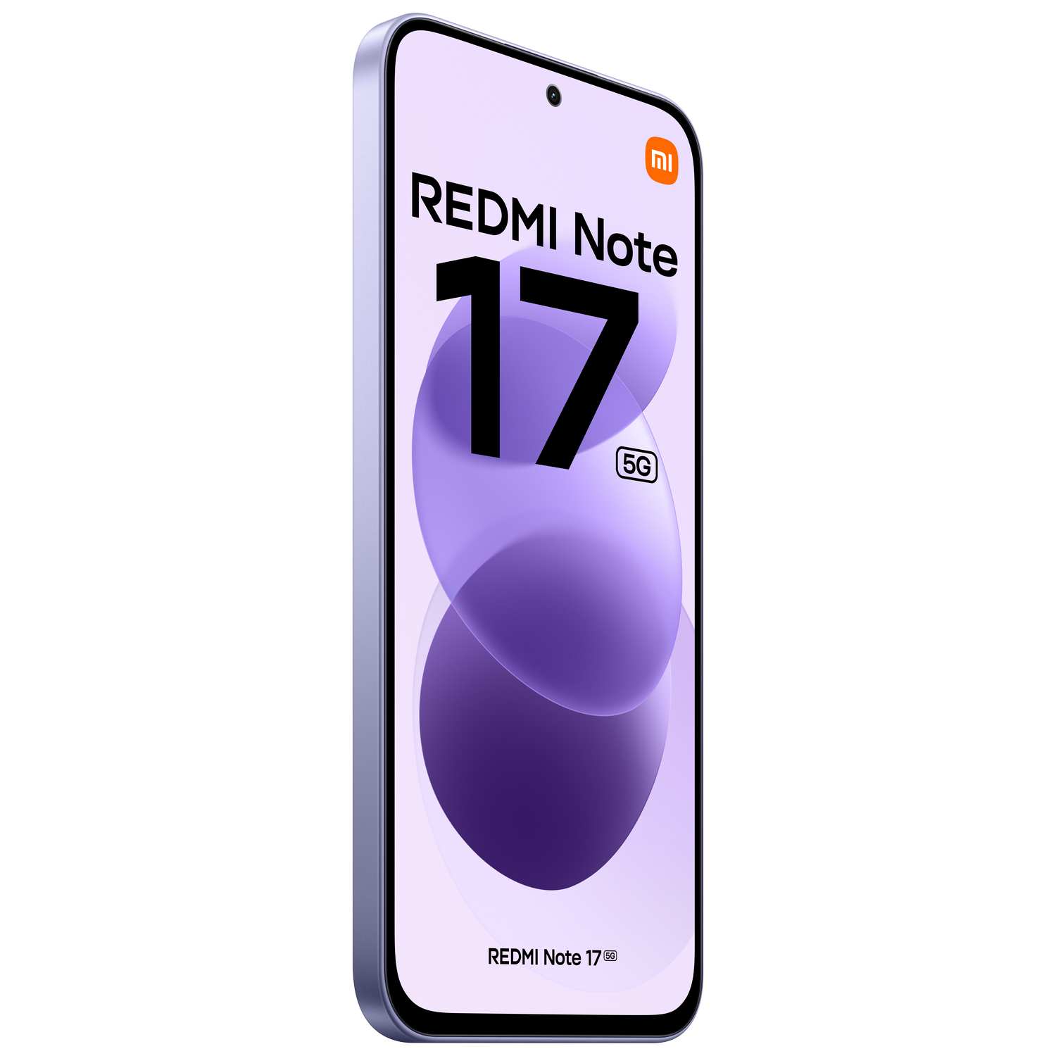 Un smartphone morado Redmi Note 17 5G sobre fondo negro con texto promocional.