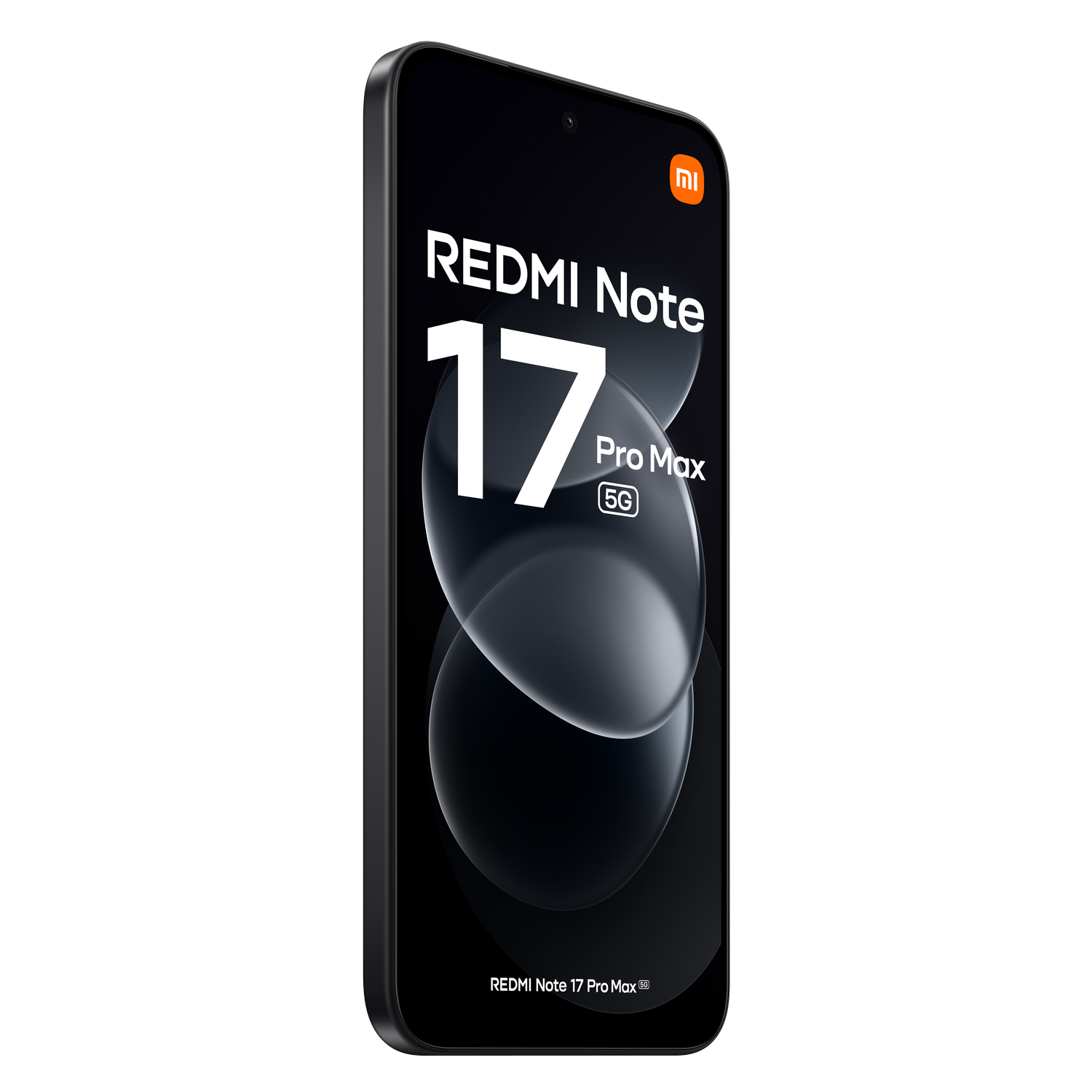 Un smartphone negro Redmi Note 17 Pro Max 5G sobre un fondo oscuro.