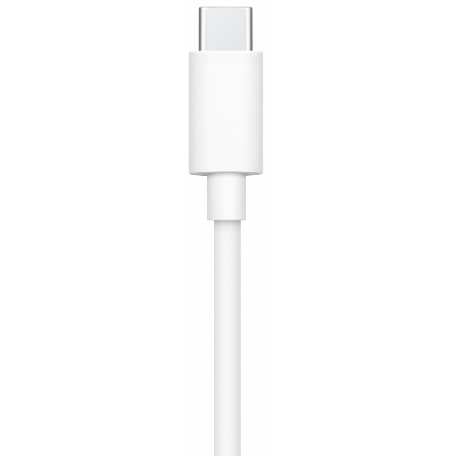 Un cable USB-C blanco sobre fondo blanco.