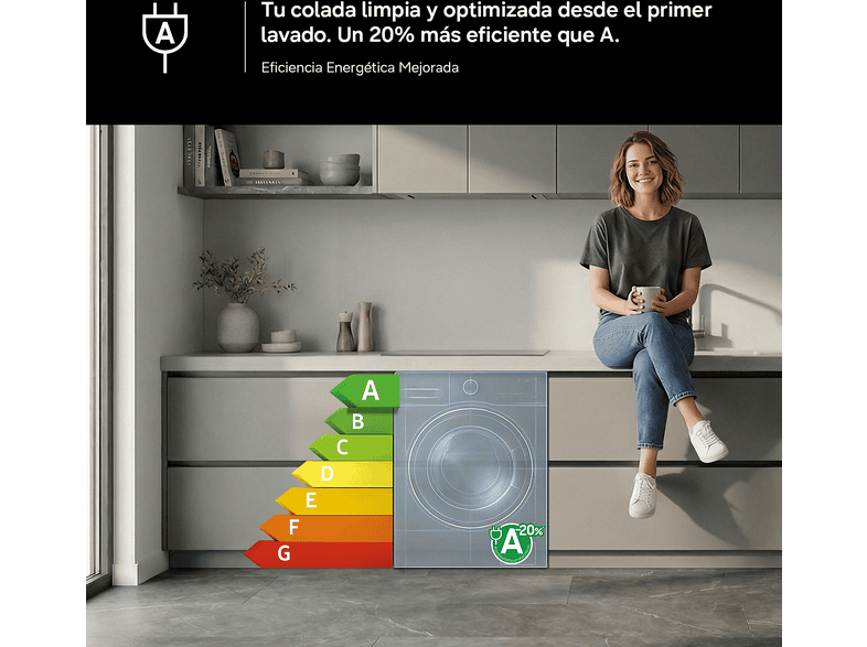 Lavadora carga frontal - Samsung WW90DB7U94GEU3, 9 kg, 1400 rpm, Autodosificación, AI EcoBubble™, Clasificación Energética A, Blanco – imagen 2