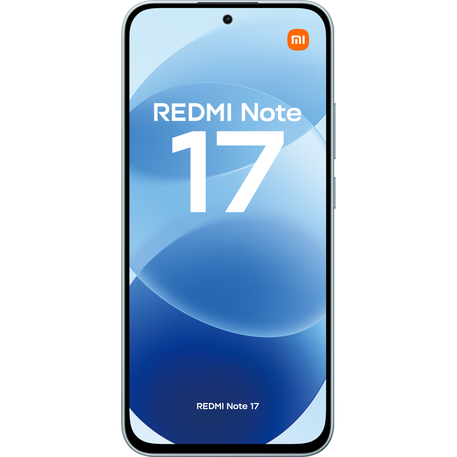 A Xiaomi Redmi Note 17 smartphone featuring a blue background on its display.