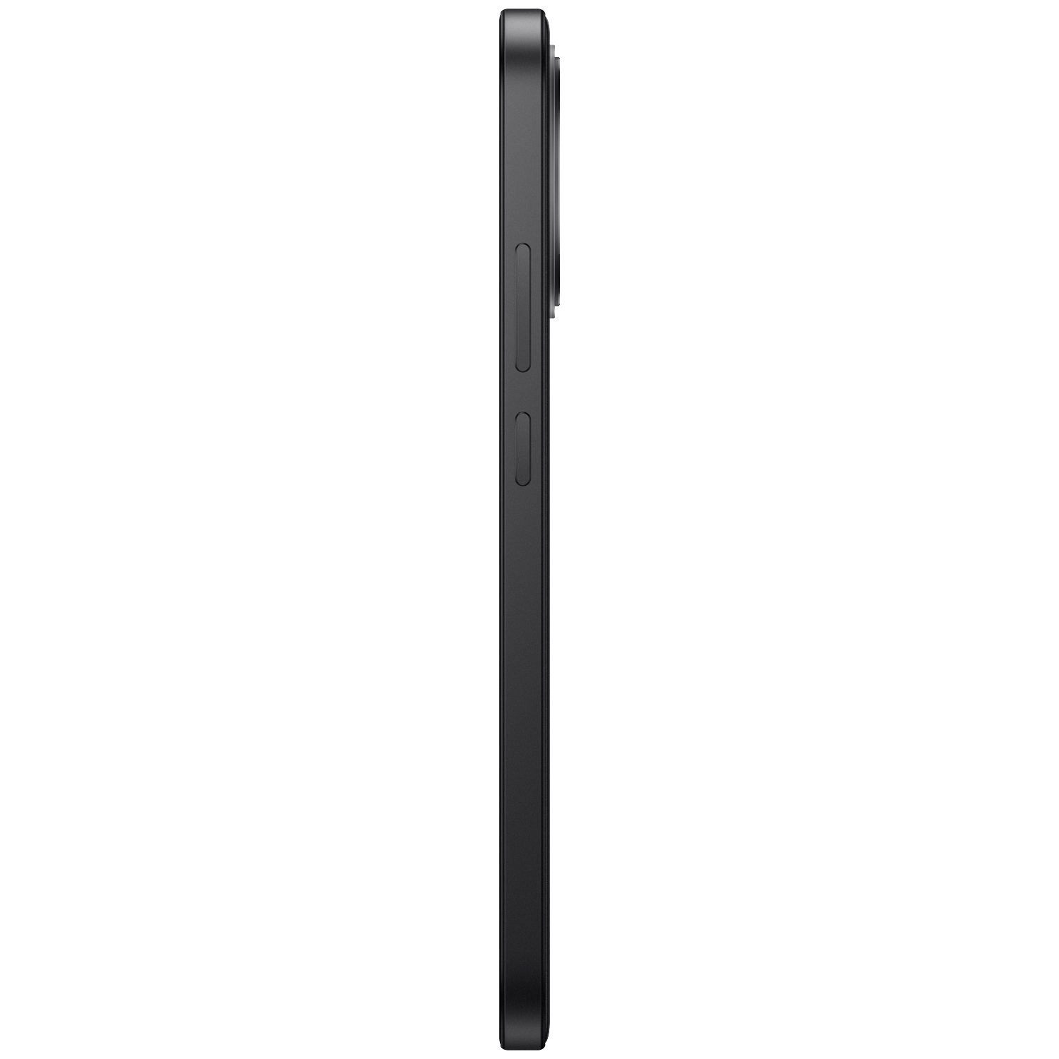 Side view of a black smartphone showing two physical buttons on one side against a dark background.