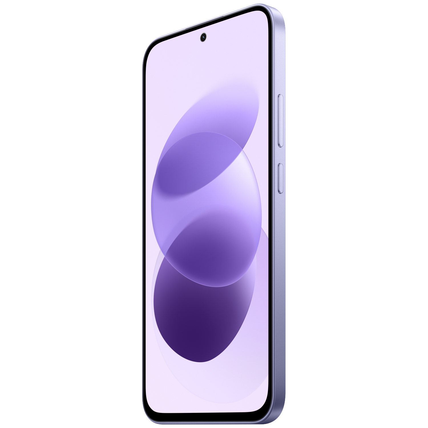 A purple smartphone with light purple abstract circles on the screen and two side buttons against a black background.