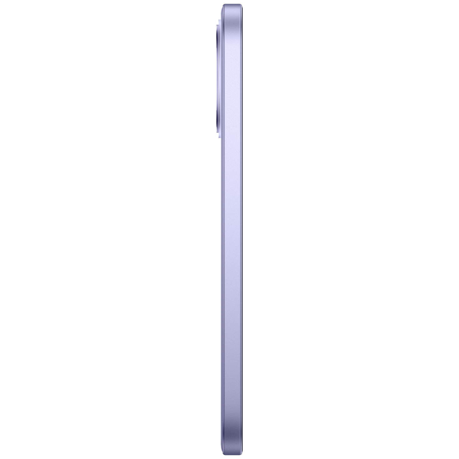 Side profile of a slender, light purple smartphone against a black background.