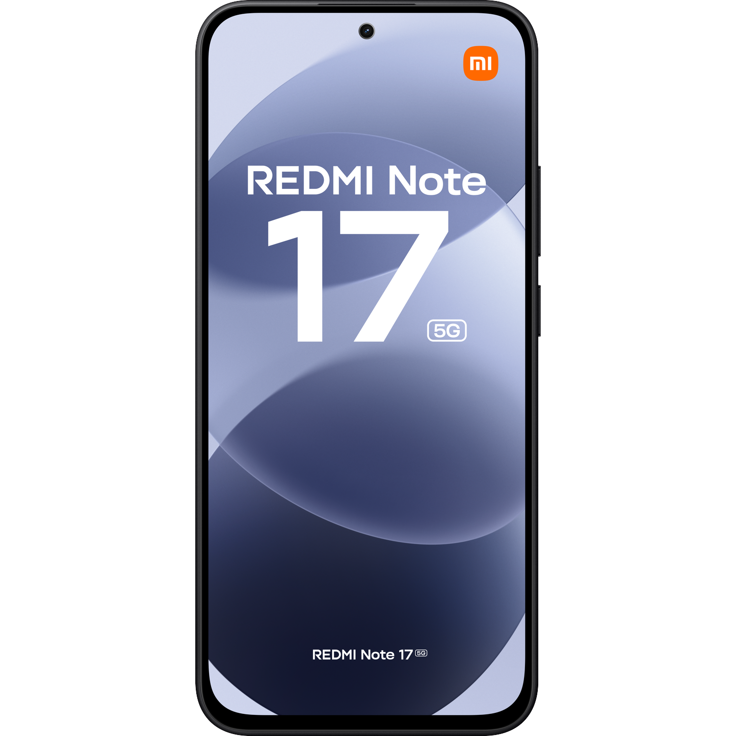 Smartphone met de tekst REDMI Note 17 5G op het scherm tegen een donkere achtergrond.