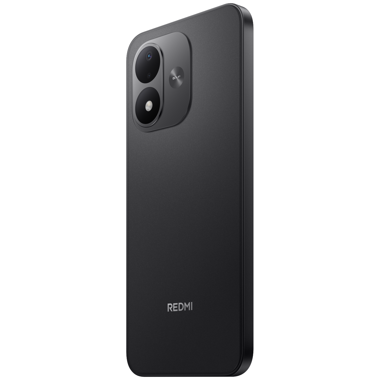 Achterkant van een zwarte Redmi-smartphone met verticale cameramodule en Redmi-logo.
