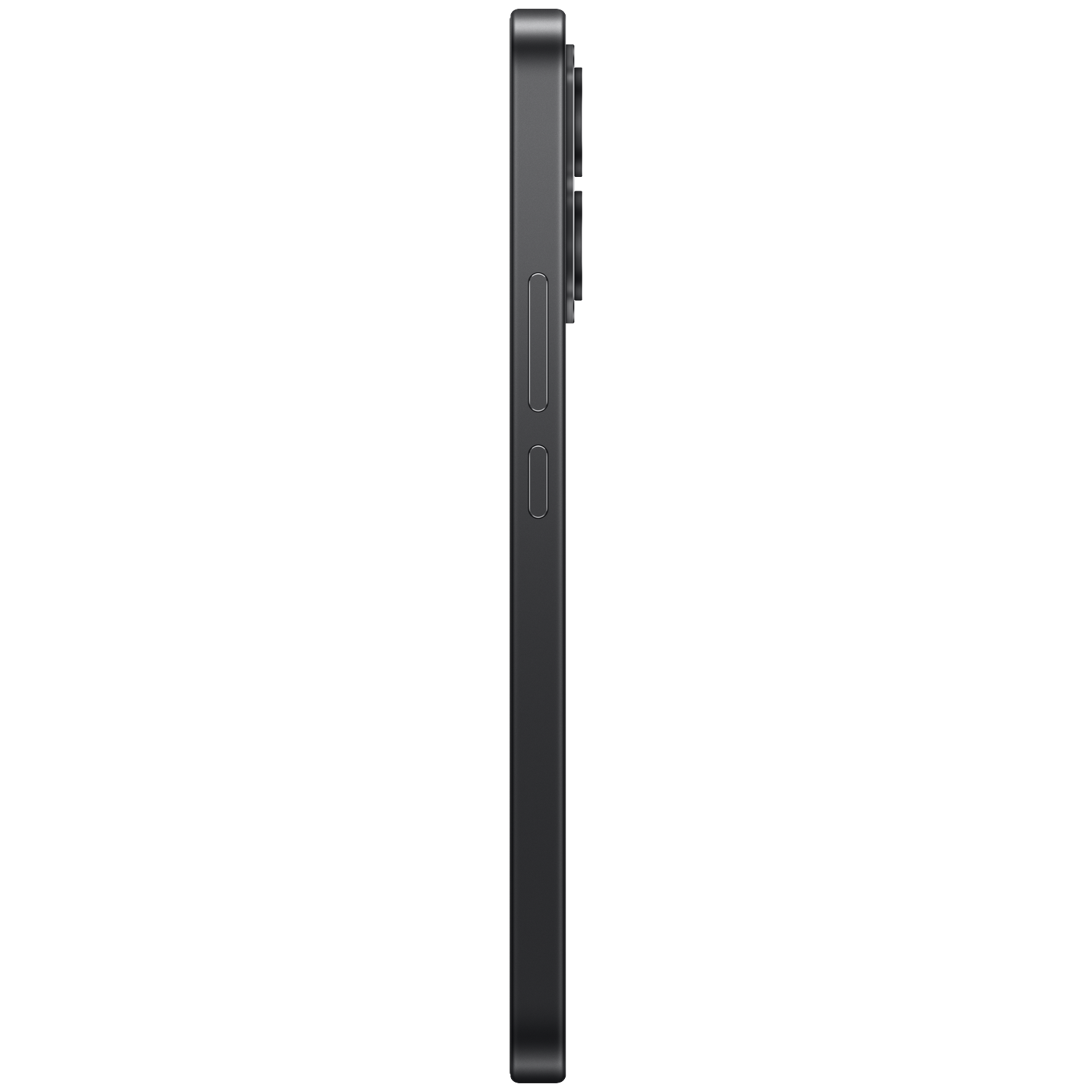 Side view of a sleek grey smartphone showing physical buttons and a camera module against a black background.