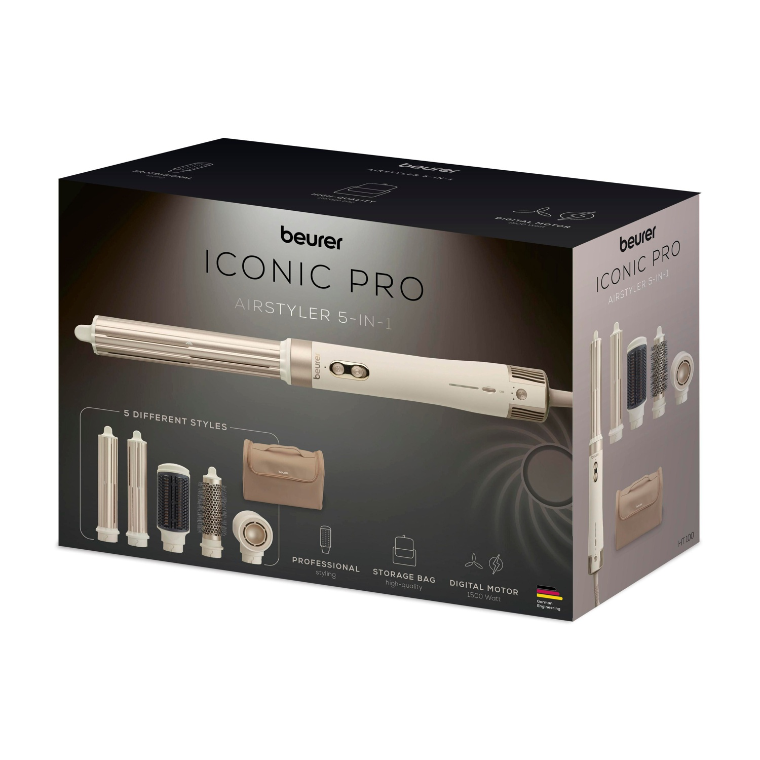 Scatola del multistyling Beurer Iconic Pro 5 in 1 con lo strumento e i suoi cinque accessori.
