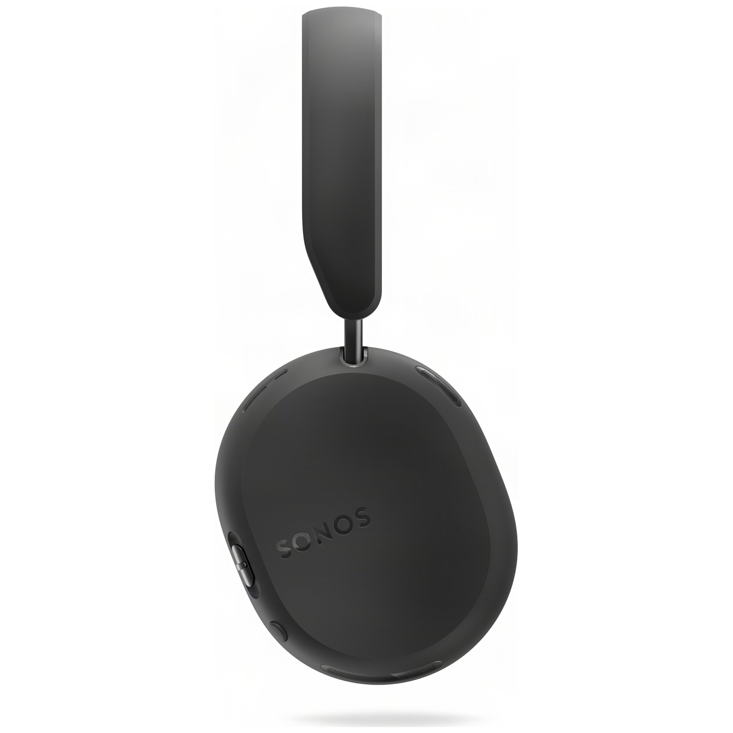 Zwarte Sonos-koptelefoon met afgeronde oorschelp op een witte achtergrond.