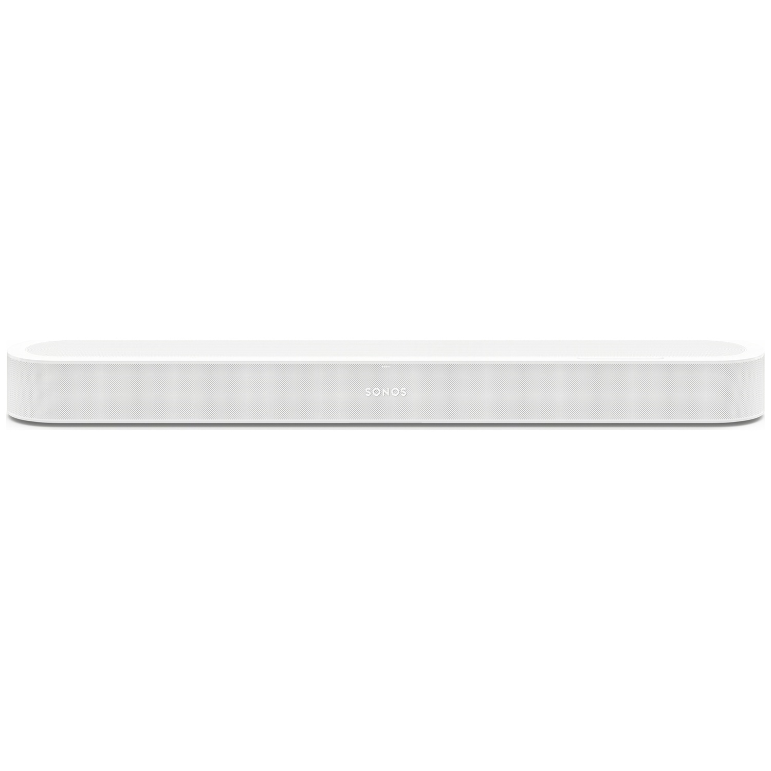 Une barre de son Sonos blanche élégante sur fond blanc uni, arborant un design minimaliste.