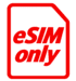 Une icône de carte SIM rouge sur fond noir avec le texte eSIM only.