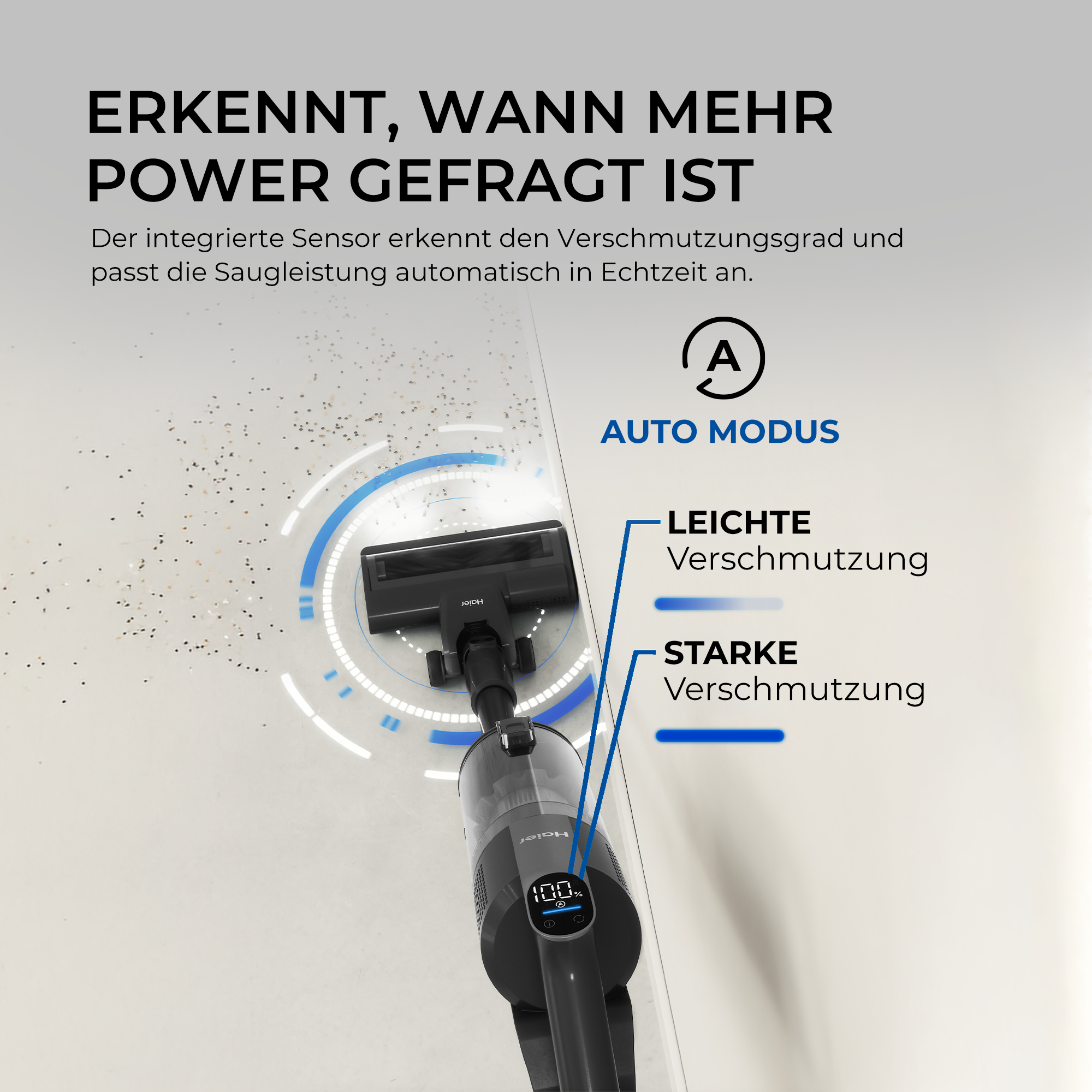 Ein Staubsauger mit Automodus passt die Saugkraft automatisch an den Verschmutzungsgrad an.