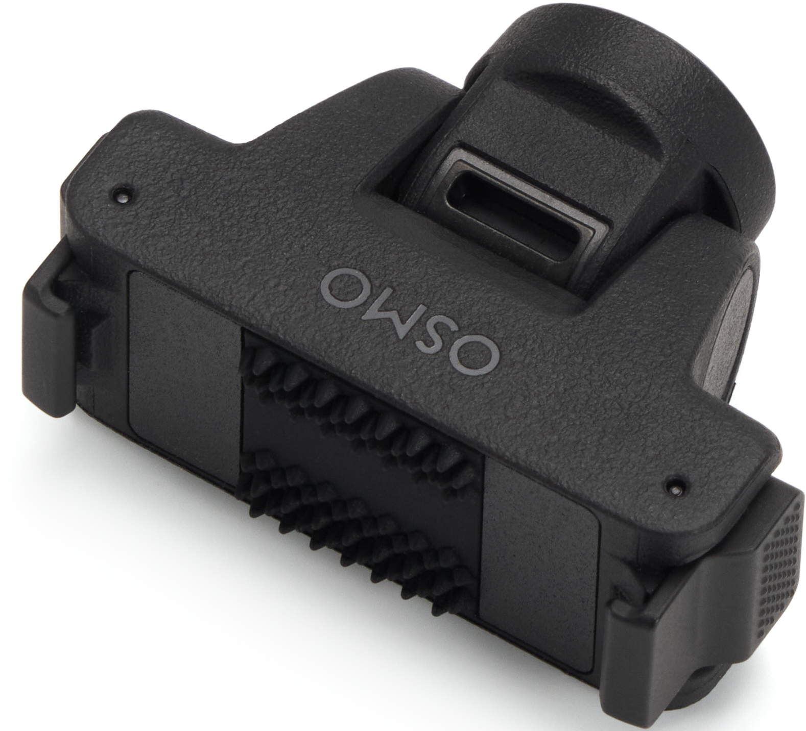 Support d'accessoire Osmo noir sur fond blanc avec des poignées en caoutchouc texturées.