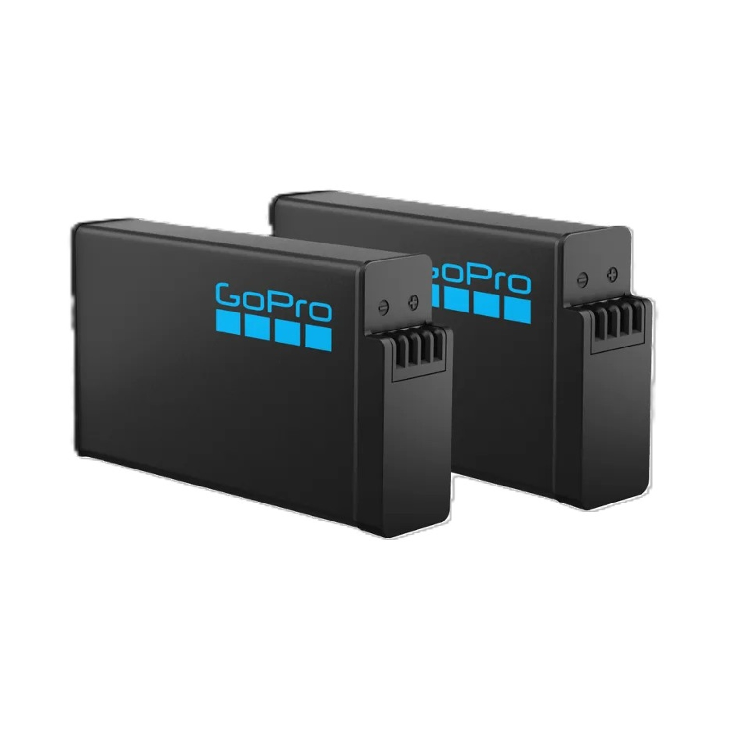 Due batterie nere GoPro con logo blu affiancate su sfondo bianco.