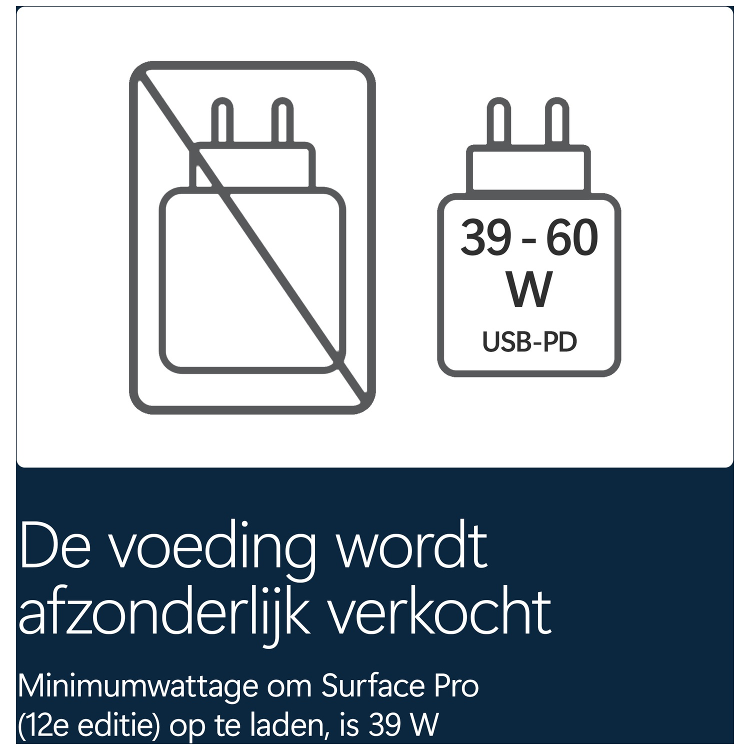 Power supply sold separately. Min. 39 W USB-PD charger required for Surface Pro (12th Edition).