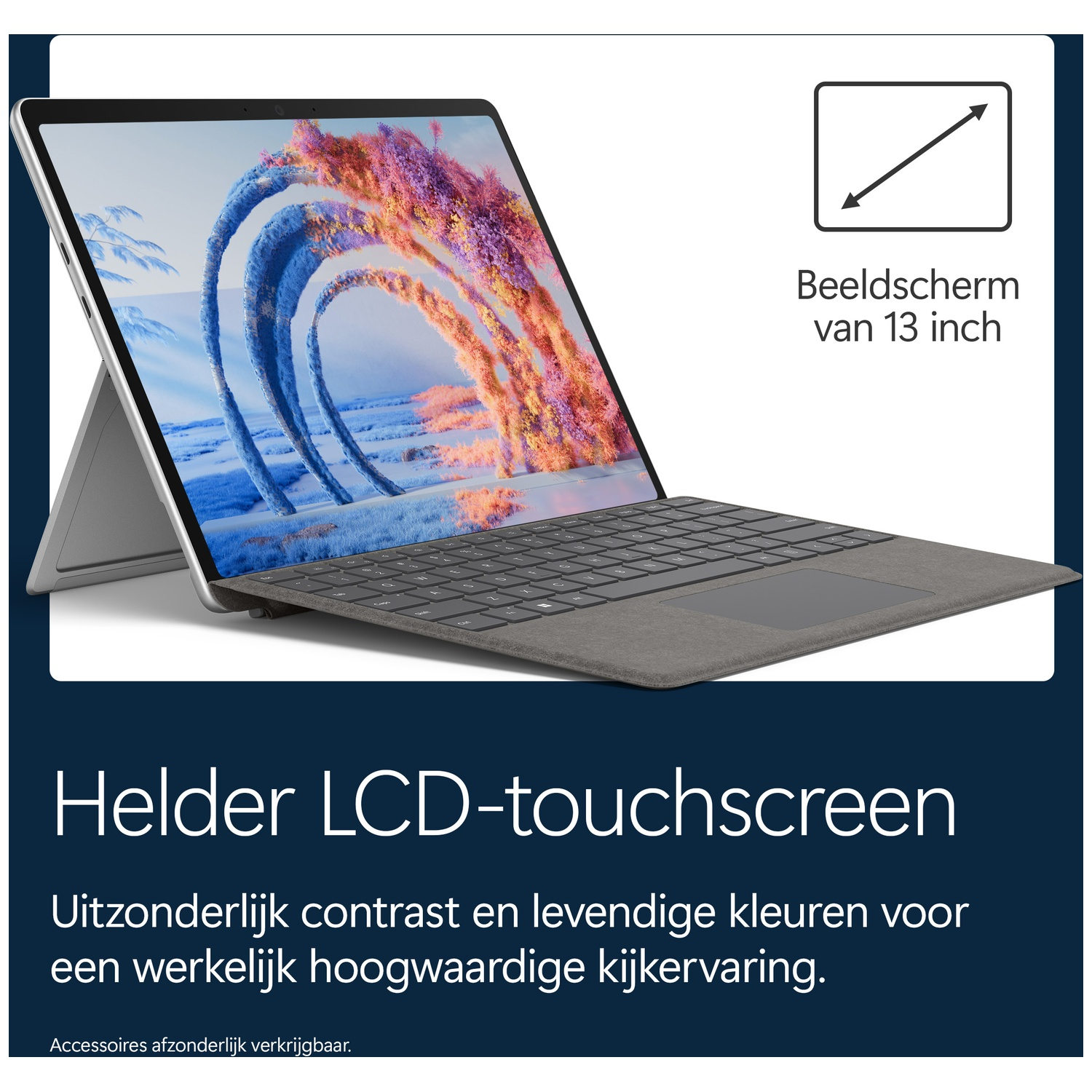 13-inch tablet with keyboard and vibrant LCD touchscreen against a white background.